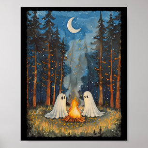 Ghost Campfire Camping Lover Forest Gothic Hallowe Poster