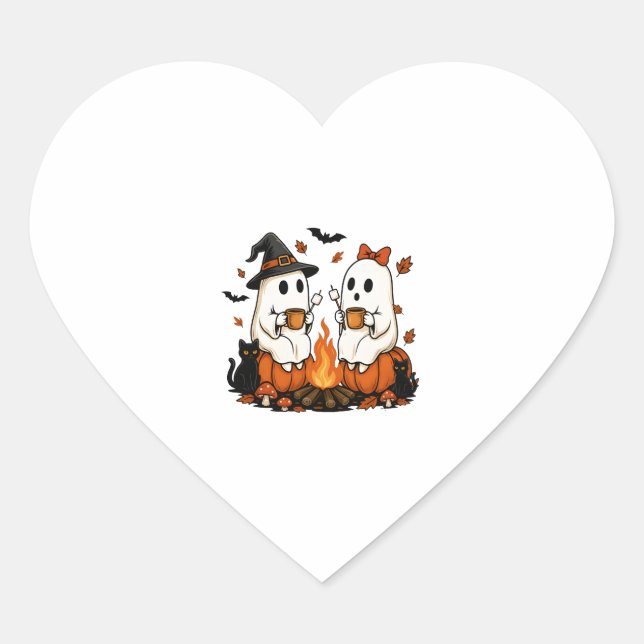 Ghost Campfire Halloween Herz-Aufkleber (Vorderseite)
