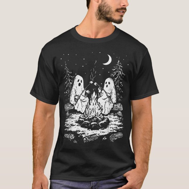 Ghost Camping Campfire Marshmallow Spooky T-Shirt (Vorderseite)