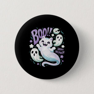 Ghost Cat Boo Kitty Halloween Button