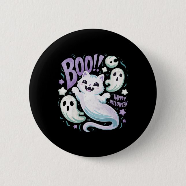 Ghost Cat Boo Kitty Halloween Button (Vorderseite)