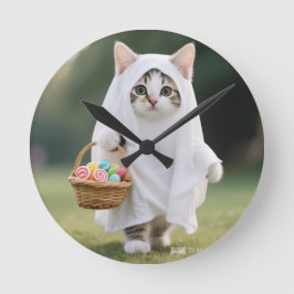 Ghost Cat Flag - Halloween party  Runde Wanduhr