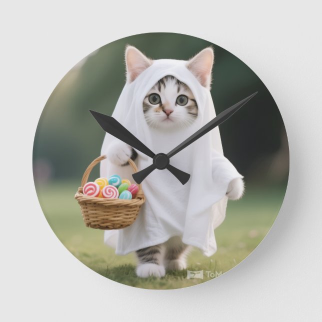 Ghost Cat Flag - Halloween party  Runde Wanduhr (Vorderseite)