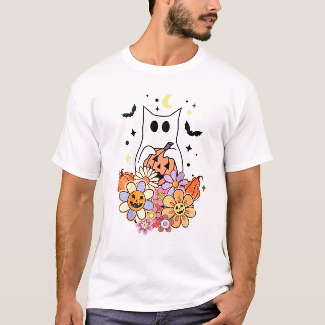 Ghost Cat Halloween-Kostüm T-Shirt (Vorderseite)