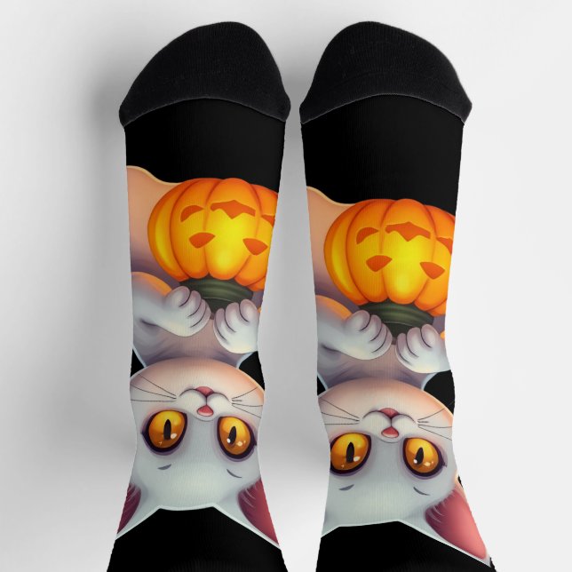 Ghost Cat Halloween Socken - Magisches und gemütli (Oben)