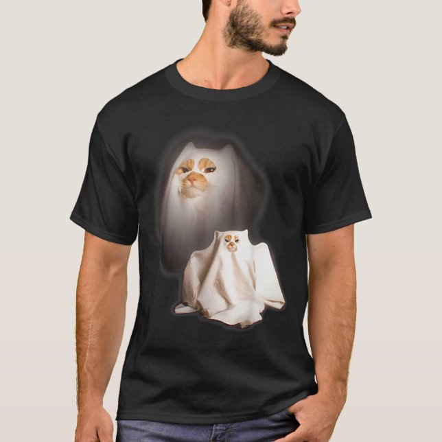Ghost Cat Meme Funny Halloween Men Women Kids  T-Shirt (Vorderseite)