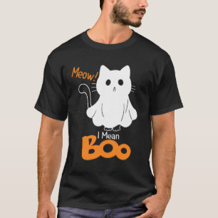 Ghost Cat Meow Ich Gemein Boo Pumpkin Moon Hallowe T-Shirt