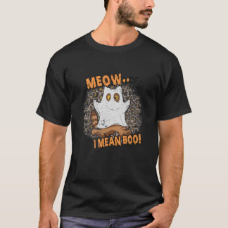 Ghost Cat Meow Ich Gemein Boo Pumpkin Moon Hallowe T-Shirt