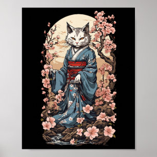 Ghost Cat mit Kimono Japanisch Yokai Folklore Desi Poster