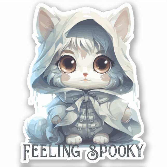 Ghost Cat Sticker - "Gefühl Spooky" (Vorderseite)