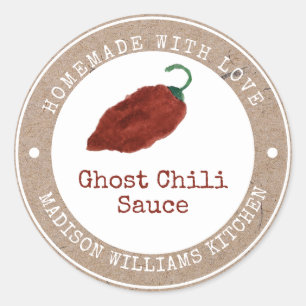 Ghost Chili Sauce Label Eigenart Roter Chili Runder Aufkleber
