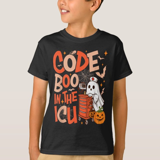 Ghost Code Boo In The Icu Nursing Nurse Halloween  T-Shirt (Vorderseite)