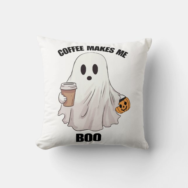 Ghost Coffee Halloween Funny Kissen (Vorderseite)