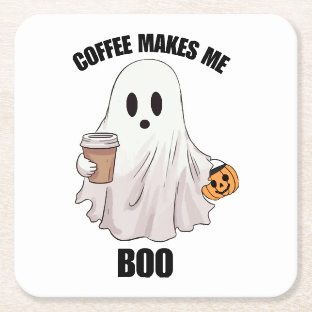 Ghost Coffee Halloween Funny Rechteckiger Pappuntersetzer (Vorderseite)