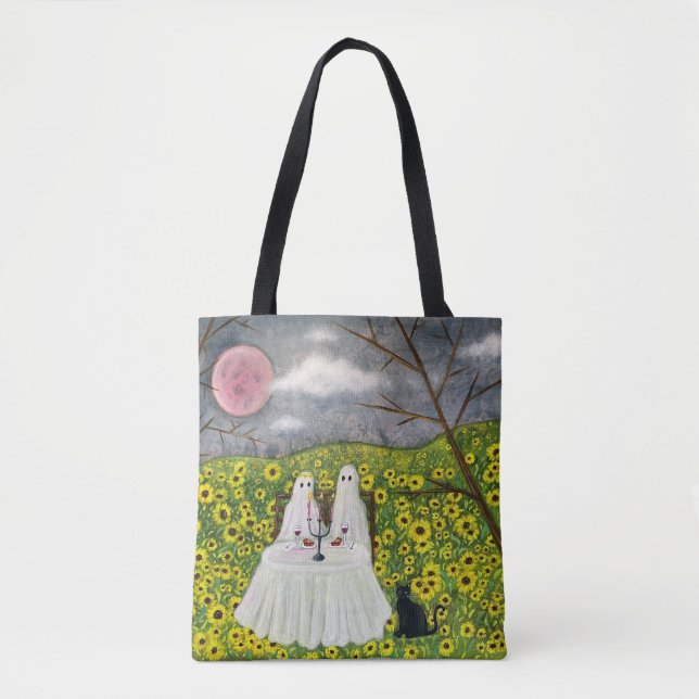 Ghost Couple und Blume Whimsikkunst Tasche (Vorderseite)