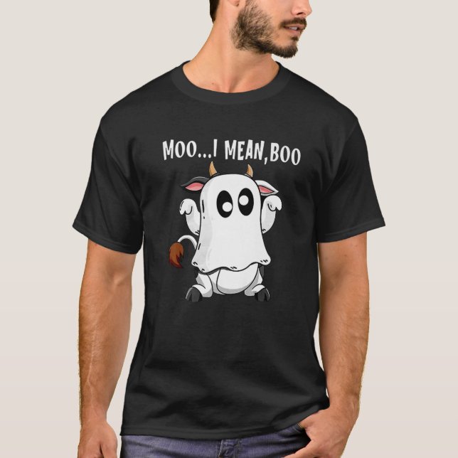 Ghost Cow Moo I Gemein Boo Funny Pumpkin Bauer Hal T-Shirt (Vorderseite)