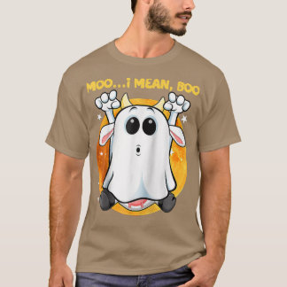 Ghost Cow Moo I Mean Boo Pumpkin Moon Halloween Co T-Shirt
