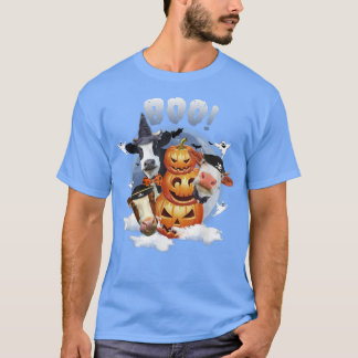 Ghost Cow Moo I Mean Boo Pumpkin Moon Halloween Fa T-Shirt