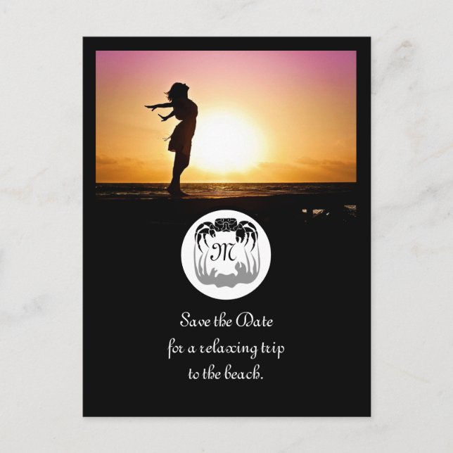 Ghost Crab Silhouette und Shadow Monogram Foto Einladungspostkarte (Vorderseite)