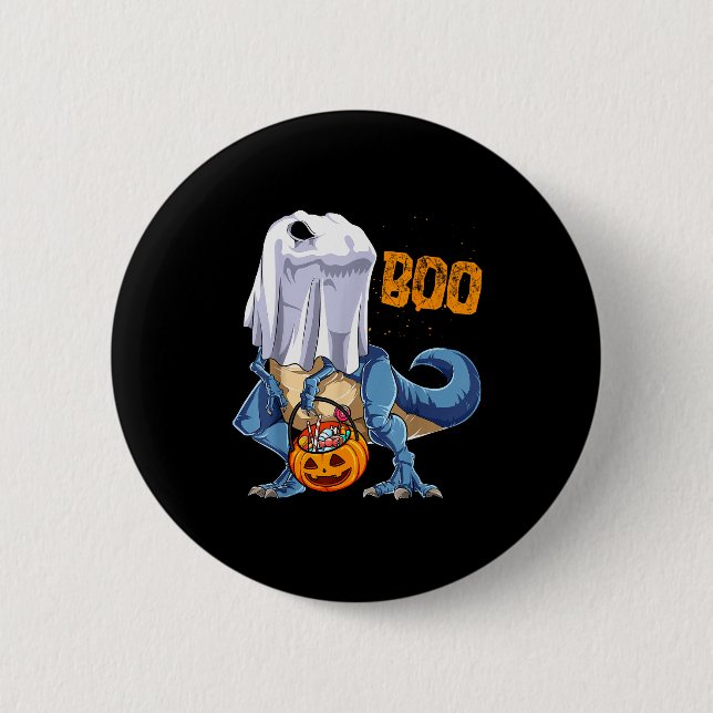 Ghost Dinosaur T Rex Funny Boo Halloween Boys Men  Button (Vorderseite)