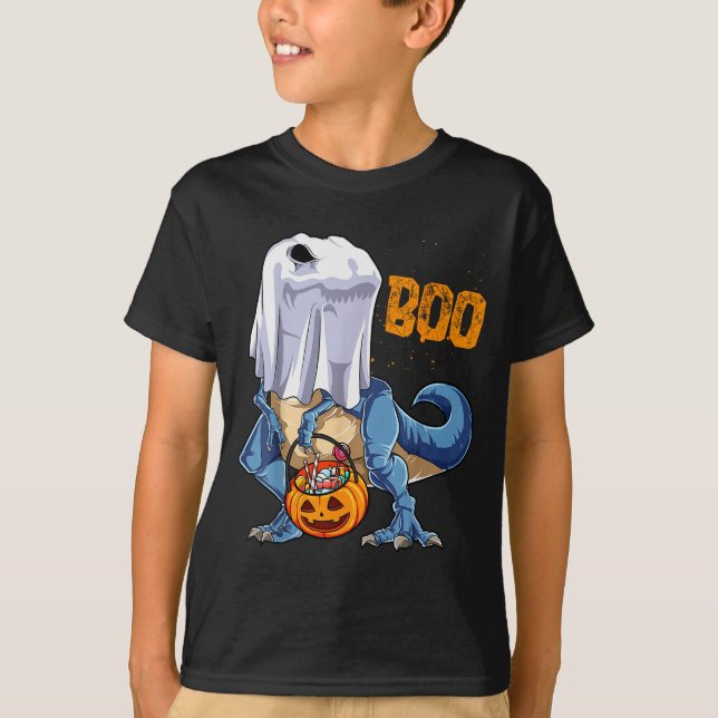 Ghost Dinosaur T Rex Funny Boo Halloween Boys Men  T-Shirt (Vorderseite)