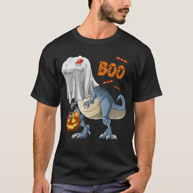 Ghost Dinosaur T rex Funny Boo Halloween Pumpkin T-Shirt (Vorderseite)