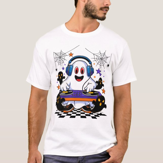 Ghost DJ Halloween-Party Design T-Shirt (Vorderseite)