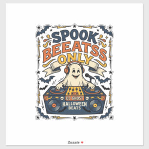 Ghost DJ Spooky Beats Vintage Gravur Halloween Aufkleber