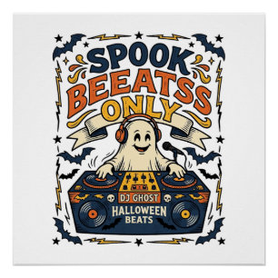 Ghost DJ Spooky Beats Vintage Gravur Halloween Poster