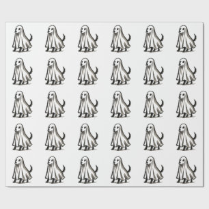 Ghost Dog in Kostüm – Halloween-Tinte-Stil auf Geschenkpapier