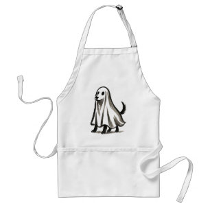 Ghost Dog in Kostüm – Halloween-Tinte-Stil auf Schürze