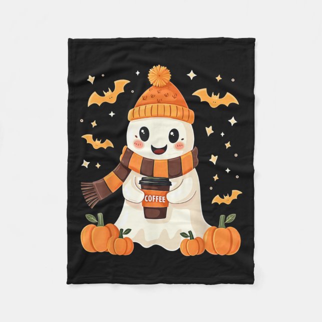 Ghost Drinking Coffee Halloween Cute Ghost Ice Cof Fleecedecke (Vorderseite)