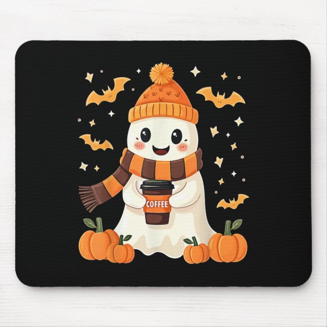 Ghost Drinking Coffee Halloween Cute Ghost Ice Cof Mousepad (Vorne)