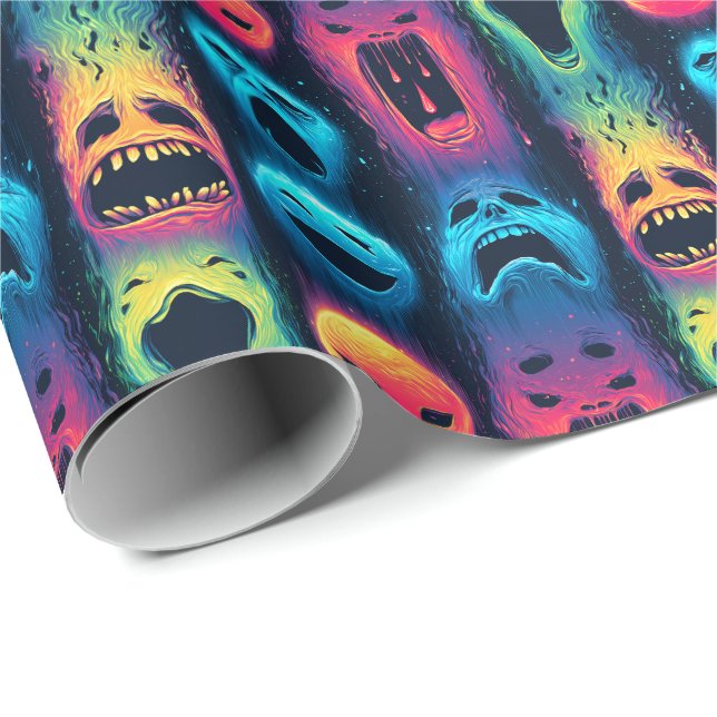 Ghost Emoji Glow - Spuk Neon Spirit Gesichter Geschenkpapier (Rolleneckpunkt)