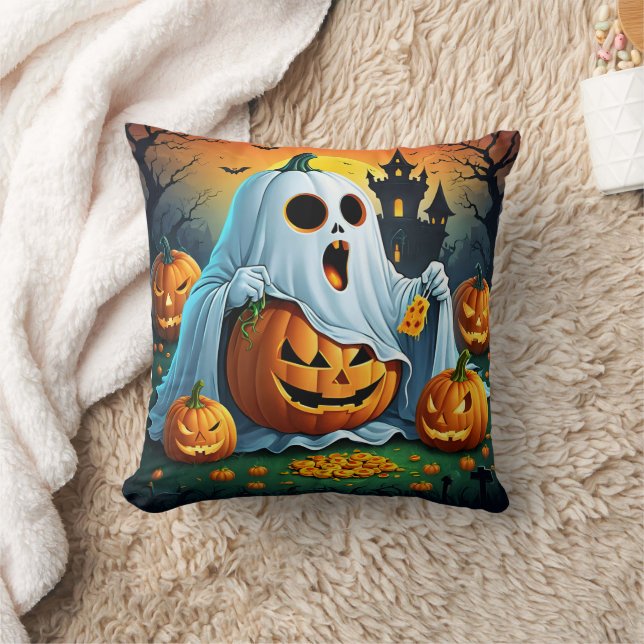 Ghost freut sich an Halloween-Leckereien! 🎃 Kissen (Decke)