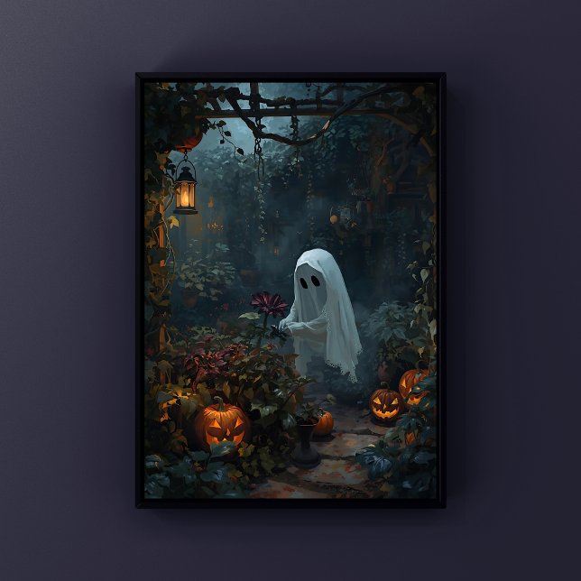 Ghost Gardener Dark Garden Gemütliches Halloween Poster (Spooky Ghost Gardener Enchanted Halloween Garden Wall Art)
