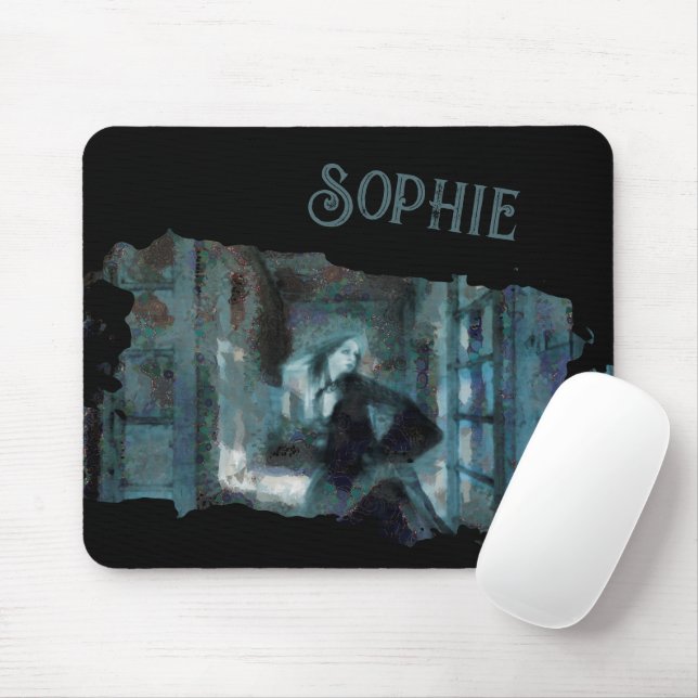 Ghost Girl in Blue – Haunting Surreal Art Mousepad (Mit Mouse)