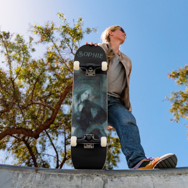 Ghost Girl in Blue – Haunting Surreal Art Skateboard (Außen 1)