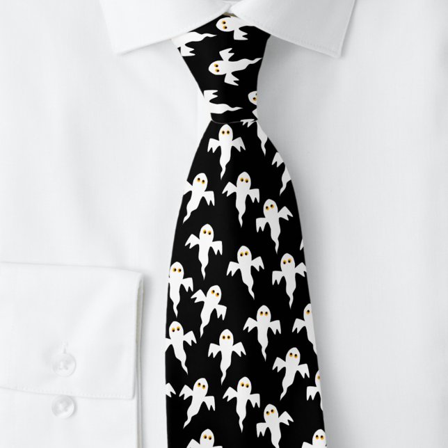 Ghost Halloween Black und White Krawatte (Fun black and white ghost Halloween pattern neck tie)