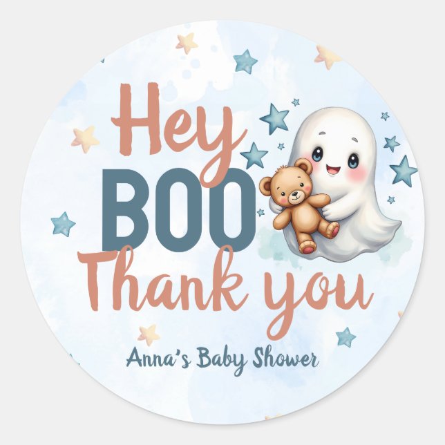 Ghost Halloween Boy Baby Dusche Custom Vielen Dank Runder Aufkleber (Vorderseite)