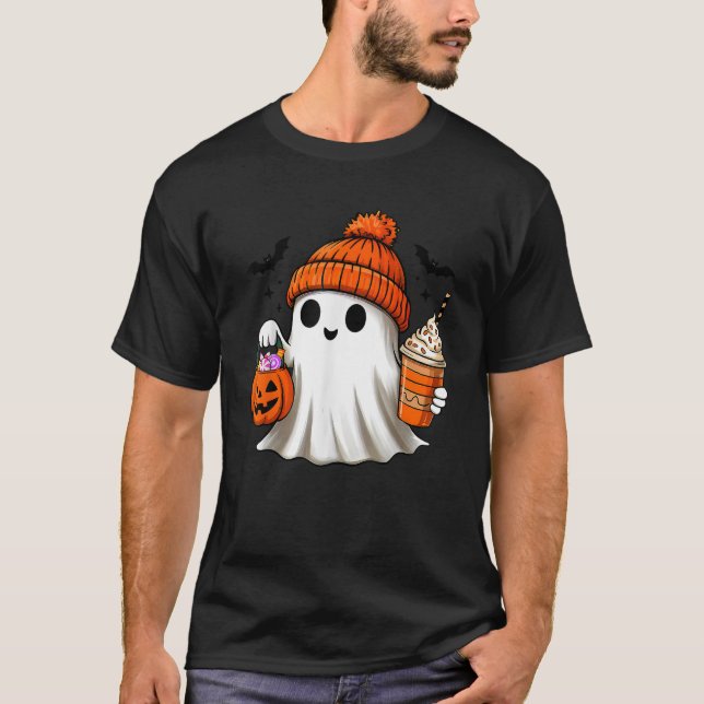 Ghost Halloween Coffee Fall Autumn Pumpkin Spooky  T-Shirt (Vorderseite)