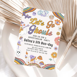 Ghost Halloween Groovy Geburtstag Lass uns Ghouls  Einladung