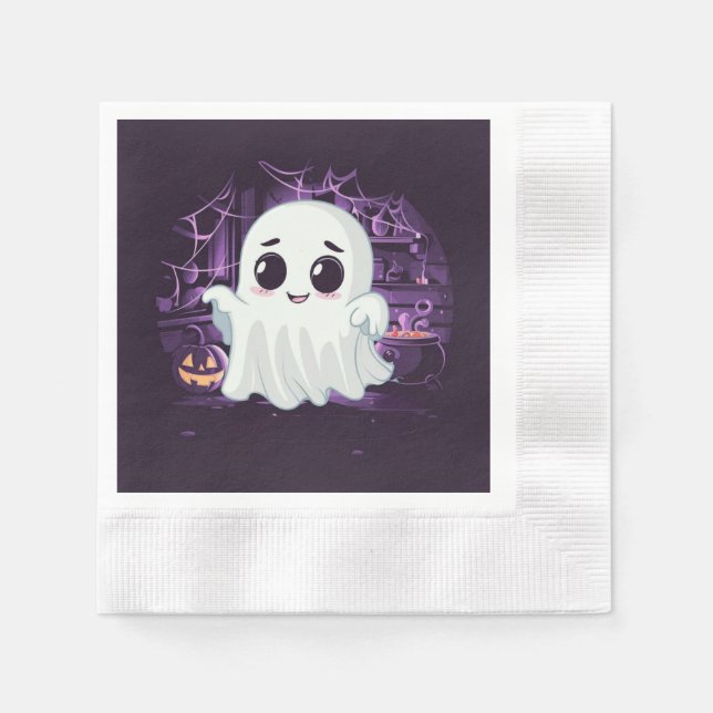 Ghost Halloween Niedlich Illustration Paper Napkin Serviette (Vorderseite)