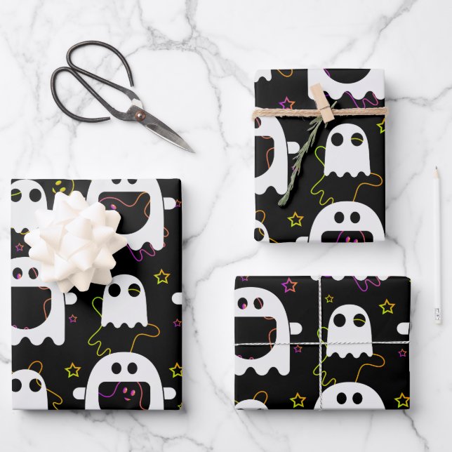 Ghost Halloween Packpapier Geschenkpapier Set (Vorderseite)