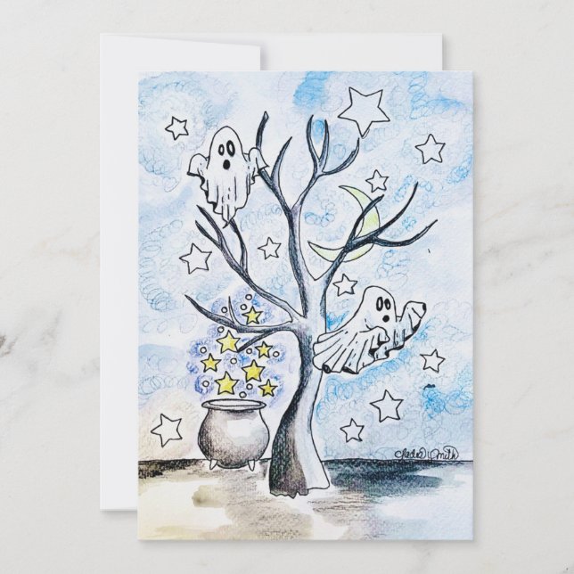 Ghost Halloween Print Feiertagskarte (Vorderseite)