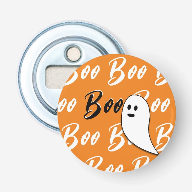 Ghost Halloween Schwarz-weiß-Orangenbob Flaschenöffner (Vorderseite)