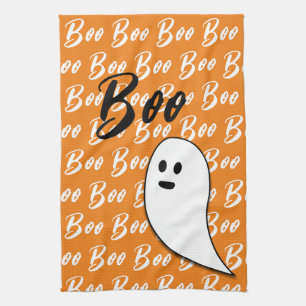 Ghost Halloween Schwarz-weiß-Orangenbob Geschirrtuch