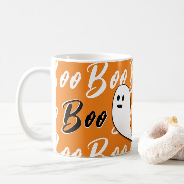 Ghost Halloween Schwarz-weiß-Orangenbob Kaffeetasse (Mit Donut)