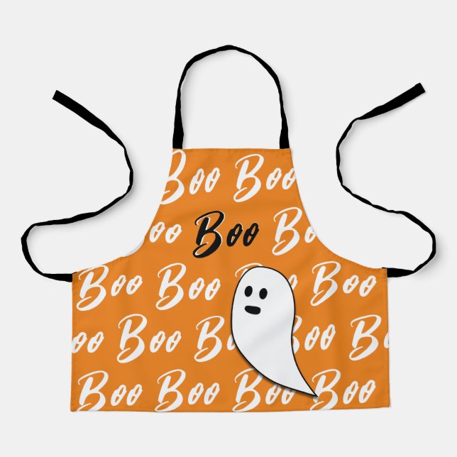 Ghost Halloween Schwarz-weiß-Orangenbob Schürze (Vorderseite)