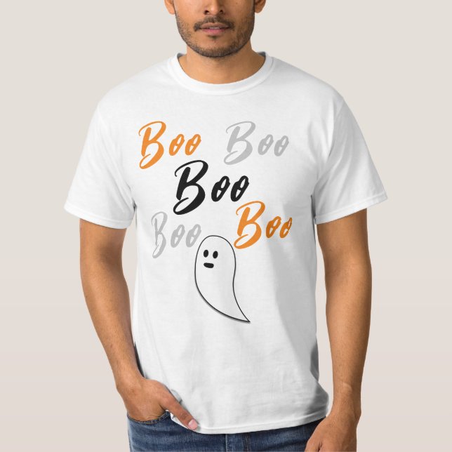 Ghost Halloween Schwarz-weiß-Orangenbob T-Shirt (Vorderseite)